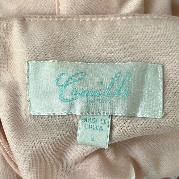 Camille LA VIE Beaded Bodice Gown Blush Pink with Waist & Back Cutouts Size 2 - Picture 13 of 16